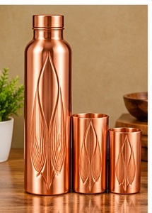 Ensemble de bouteille et de tasses en cuivre martelé vintage moderne, 3 pièces, vaisselle portable pour la maison - Product Image 3