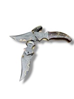 Couteau pliant en cuivre damas forgé à la main avec manche en corne de bélier et étui en cuir, couteau de chasse de poche EDC personnalisé CuMai