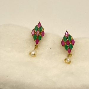 Factory Price <b>Statement</b> Marquise Crystal Pendant Set with Emerald Ruby Stones and Teardrop Pearl Gift for Her - Product Image 2