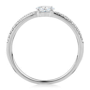 Anillo de Compromiso con Diamante Ovalado de 0.31 CT Cultivado en Laboratorio, Banda Pavé, Oro Blanco de 14K, Certificado IGI, Anillo de Promesa Delgado y Minimalista, Regalo para Ella - Product Image 3