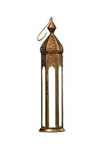 Farol de hierro estilo marroquí con paneles de vidrio morado y recortes florales para decoración del hogar - Product Image 3