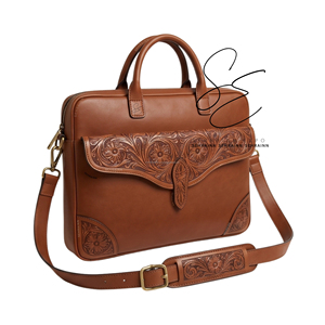 SEHRAINN Maletín de Cuero Genuino para Hombre, Diseño Floral Clásico, Bolsa para Portátil con Correa Ajustable, Bolsa de Mensajero Unisex para Negocios y Trabajo - Product Image 2