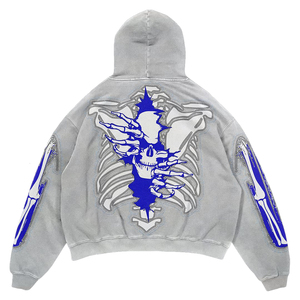 Sudadera con Capucha Oversize Vintage de Invierno para Hombre, Estilo Streetwear, con Lavado Ácido, Cubre Rostro, Forro Polar de Algodón, Estampado Puff y Letras Personalizadas (ODM) - Product Image 3