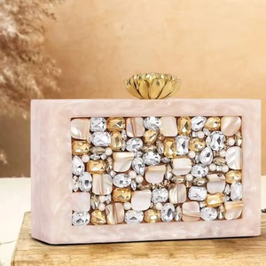 Mini bolso de mano de resina de la India con cadenas de perlas y decoraciones florales, perfecto para bodas y fiestas. - Product Image 5