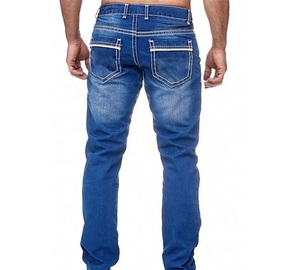 Pantalones vaqueros ajustados de moda, pantalones de mezclilla con cierre de cremallera, pantalones azules elásticos de diseñador, pantalones de mezclilla transpirables de Cumbre Sports - Product Image 4