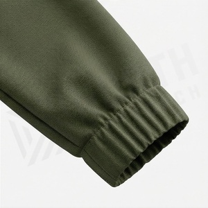 Survêtement vert olive pour homme, fermeture éclair intégrale, col montant, vêtements de sport décontractés avec poches latérales, matière respirante en polyester et coton - Product Image 6