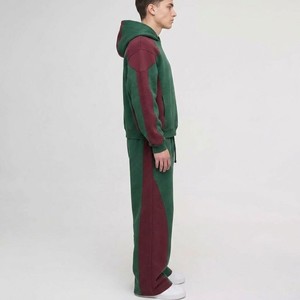 Conjunto Deportivo Premium Color Verde Borgoña, Sudadera con Capucha y Bloques de Color, Pantalones Deportivos Anchos, Estilo Urbano - Product Image 5