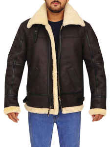 Men's Genuine Leather Bomber Jacket Turn-down Collar Faux Fur Lining Zipper Closure Winter Moto Style Thick <b>Coat</b> - Product Image 3