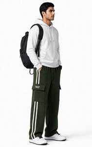 Pantalon de survêtement vert pour homme Oneten Apparel avec bande latérale et poches cargo - Product Image 2