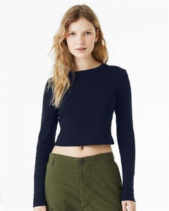 T-shirt court personnalisé pour femme à manches longues, coupe ajustée, en coton, col rond, basique, décontracté, OEM ODM, marque privée, application de mode - Product Image 1