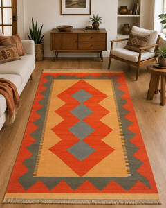 Handmade Geometric Kilim Rug Traditional Style Hand-Knotted <b>Wool</b> Cotton Artisan <b>Crafted</b> Vintage Home Decor Area Rug - Product Image 2