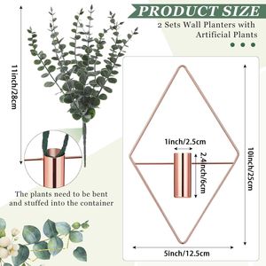 Ensemble de 4 jardinières suspendues géométriques bohèmes modernes, eucalyptus artificiel, vase en métal, plantes d'intérieur, étagères murales - Product Image 2