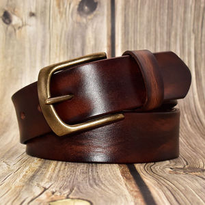 Ceinture vintage en cuir véritable, couleur unie, boucle à ardillon rectangulaire en cuivre, durable, style décontracté, en cuir de vachette - Product Image 2
