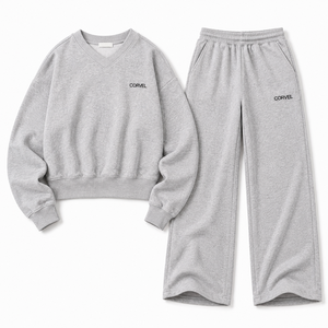 Survêtement gris chiné essentiel pour femme, sweat-shirt surdimensionné à col en V personnalisé, pantalon de jogging en polaire épais pour l'hiver, fournisseur de sweats à capuche de fitness - Product Image 3