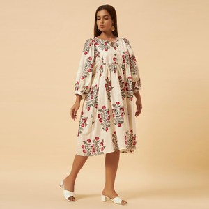 Hand <b>Block</b> <b>Printed</b> Cotton Gauze Midi Dress Women Summer Dress - Product Image 1