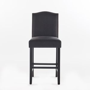 Set di 2 sgabelli da bar alti da 27 pollici, imbottiti in tessuto color antracite scuro e noce, con finiture a borchie - Product Image 4