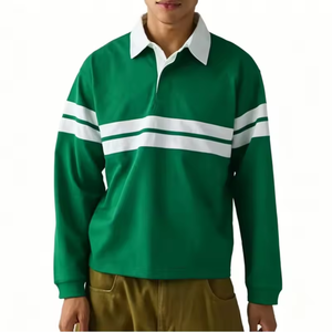 Chemise décontractée pour homme à manches longues en coton tricoté 100 % anti-plis, brodée, style color block rayé, noir et blanc - Product Image 3