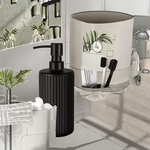 resin <b>Black</b> Ribbed <b>Bathroom</b> <b>Accessory</b> Set Soap Dispenser Toothbrush Holder Cotton Jar Storage Container <b>Modern</b> Vanity <b>Bathroom</b> - Product Image 6