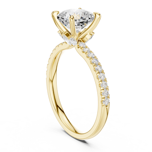 Bague de fiançailles en or jaune avec diamant de laboratoire taille émeraude, pavé solitaire, pour femme - Product Image 2