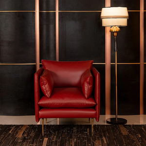 โซฟาเชสเตอร์ฟิลด์หนังแท้แบบเดี่ยวสุดหรู เก้าอี้นวมบุหนังแบบมีที่วางแขนโค้งมน โครงไม้เนื้อแข็ง เก้าอี้พักผ่อนสไตล์โมเดิร์น - Product Image 2