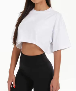 Custom Logo Women Crop <b>Top</b> Eco-Friendly Quick Dry Breathable Workout Sportswear Drop Shoulder Crew Neck Wholesale Supplier - Product Image 1