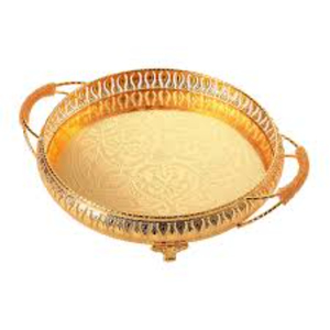 Luxury Round Gold Plated Decorative Serving <b>Tray</b> With Ornate Filigree Design Large Metal Mirrored Vanity <b>Tray</b> For <b>Perfume</b> <b>Tray</b> - Product Image 4