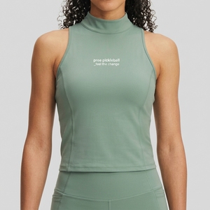 <b>Women's</b> Pickleball Sleeveless Racer Back Polo tank <b>Top</b> Sheer <b>Mesh</b> Back Panel Ventilation Cutout O-Neck Embroidery Front - Product Image 2