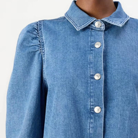 Robe Chemise Sans Manches en Jean Bleu Uni pour Femme, Style OEM, avec Boutons et Dentelle Froncée, Écologique, Coupe Décontractée Trapèze, Longueur Genou, Tendance, Vente en Gros