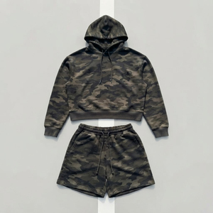 Conjunto de Sudadera con Capucha y Pantalones Cortos de Forro Polar Sólido para Mujer, Manga Larga, con Cordón, Casual, de Dos Piezas, Ropa de Invierno Transpirable, Sublimada - Product Image 6