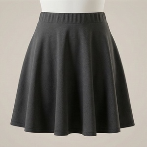 Jupe courte trapèze pour femme, couleur unie, taille élastique, plissée, en coton et élasthanne, confortable, style toutes saisons - Product Image 1