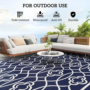 Tappeto da Esterno Reversibile con Motivo Lanterne Blu e Bianche 9FT X 18FT in Paglia Plastica Impermeabile con Borsa per il Trasporto - Product Image 6