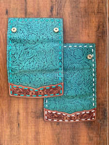 Nouveau fait à la main élégant Turquoise sculpté à la main en cuir gaufré portefeuille et pochette en cuir véritable Tri pli multiples utilisations femmes sacs à main - Product Image 5