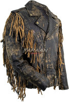 Veste en cuir véritable marron vieilli avec franges, respirante, style western, vintage, motard, à pampilles, robuste et personnalisée