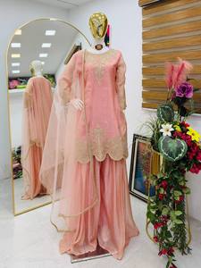 ชุดสัลวาร์ คามีซปักลายสีชมพู ชุดเดรสชาติพันธุ์สำหรับผู้หญิง ชุดงานแต่งงานแบบปากีสถานและอินเดีย - Product Image 2
