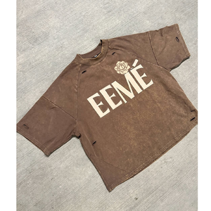 เสื้อยืดผู้ชายทรงครอปเข้ารูปโอเวอร์ไซส์แบบกำหนดเองพิมพ์ลายสกรีนลายแบบวินเทจฟอกสีชาย - Product Image 1