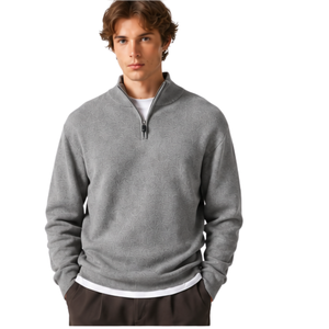 <b>Mens</b> Grey Quarter Zip Jumper Knitted Sweater Stand Collar Long Sleeve <b>Pullover</b> Casual Winter Warm Soft Knitwear Premium Fit Tops - Product Image 4