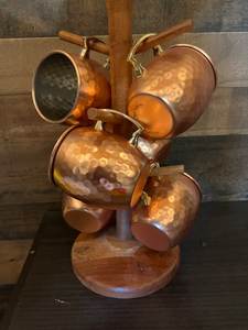 Copper cocktail serving mug set for luxury holiday refreshment tables hammered finish metal <b>cups</b> durable reusable party mugs - Product Image 4