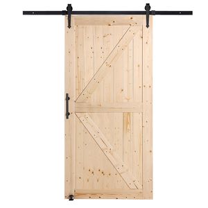 Kit di ferramenta per porta scorrevole in legno da 42 \ "X 84" per porta da fienile scorrevole in legno facile da installare porta guida per pavimento con pannelli in legno di abete rosso - Product Image 1