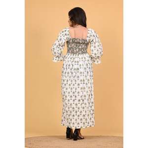 Robe longue maxi en coton indien faite à la main pour femme, style bohème, smockée, pour l'été, tenue de soirée, écologique, respirante, à manches évasées - Product Image 5