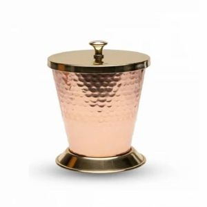 Hammered Copper Tumbler Brass Lid Drinking Mug Copper <b>Cup</b> with Lid for Home Gift Use - Indian Home Crafts - Product Image 1