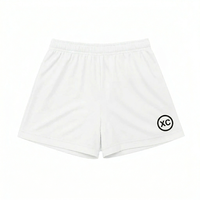 Shorts de sport blancs pour hommes, taille élastique, séchage rapide, respirants, couleur unie, tissu tricoté en polyester, logo XC, cordon de serrage à l'ourlet inférieur