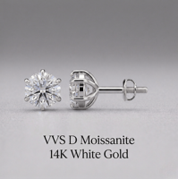Boucles d'oreilles clous solitaires en moissanite VVS D taille ronde 1 carat, plaqué rhodium blanc 14K 18K, à visser, pour femmes, fournisseur