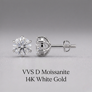 Pendientes de tuerca solitarios de moissanita VVS D de corte redondo de 1 quilate, chapados en rodio blanco de 14K 18K, con cierre de rosca, para mujer, proveedor - Product Image 1