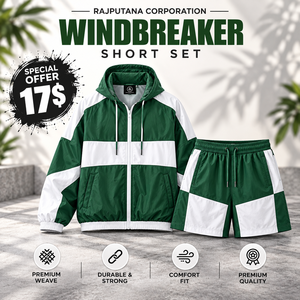 Conjunto de Chaqueta Cortavientos Ligera y Pantalones Cortos para Hombre, con Cremallera Personalizada, Hombros Caídos, Secado Rápido, 100% Nailon, Impermeable - Product Image 1