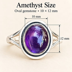 Anillo de Compromiso Bohemio Hecho a Mano con Amatista Púrpura Natural Ovalada y Plata de Ley 925 para Mujer, Ideal para Bodas y Aniversarios - Product Image 4