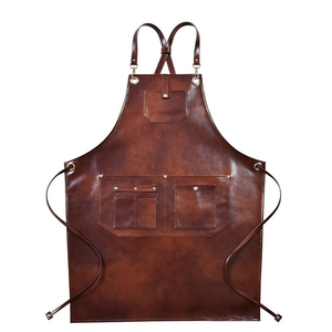 Tablier de travail en cuir véritable unisexe avec bretelles réglables, multi-poches, résistant à l'abrasion, respirant, séchage rapide, vêtements de travail pour barbier - Product Image 1