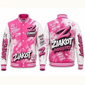 Chaqueta Varsity 3D Bomber con Cierre Completo, Diseño de Graffiti Personalizado, Estilo Urbano Abstracto en Blanco Real, Venta al Por Mayor Ziakot Industry - Product Image 4
