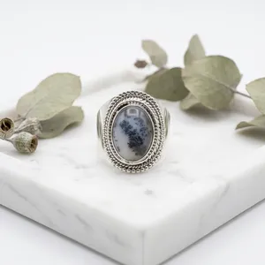 Anillo de Plata de Ley 925 con Ágata Dendrítica Hecha a Mano, Anillo Ovalado con Piedra Preciosa Natural para Hombre y Mujer - Product Image 4