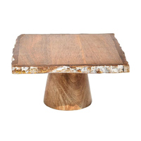 Dalle en bois faite à la main avec décoration de gâteau en écorce d'arbre Plateau surélevé en bois de manguier massif pour pâtisseries Présentoir à dessert pour la maison