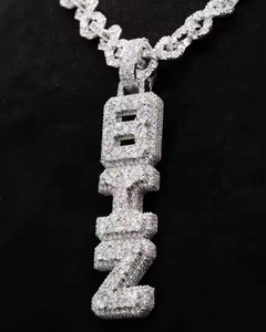 HipHop White Gold Plated 925 Sterling <b>Silver</b> Vvs Moissanite Diamond Vertical Name Letter <b>Pendant</b> Iced Out <b>Initial</b> Letter <b>Pendant</b> - Product Image 1